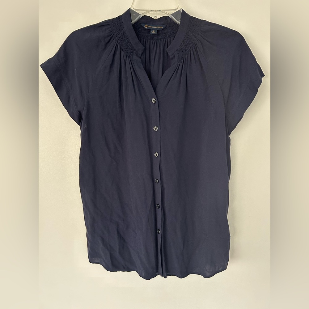 Brooks Brothers cap sleeve blouse, midnight blue, size 2